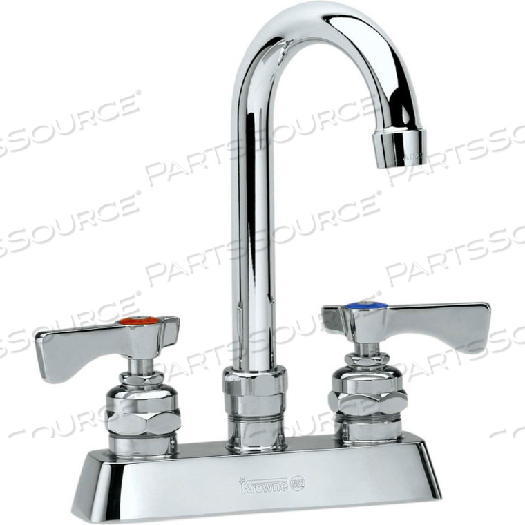 ROYAL SERIES 4" CENTER DECK MOUNT FAUCET, 3-1/2" GOOSENECK SPOUT by Krowne ROYAL SERIES 4" CENTER DECK MOUNT FAUCET, 3-1/2" GOOSENECK SPOUT by Krowne