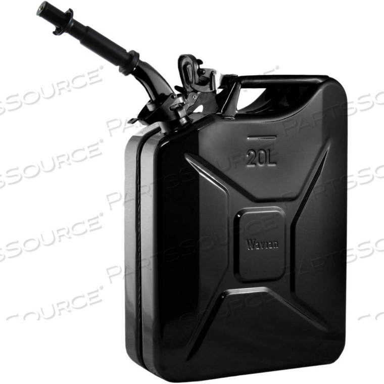JERRY CAN W/SPOUT & SPOUT ADAPTER, BLACK, 20 LITER/5 GALLON CAPACITY - by Wavian USA JERRY CAN W/SPOUT & SPOUT ADAPTER, BLACK, 20 LITER/5 GALLON CAPACITY - by Wavian USA