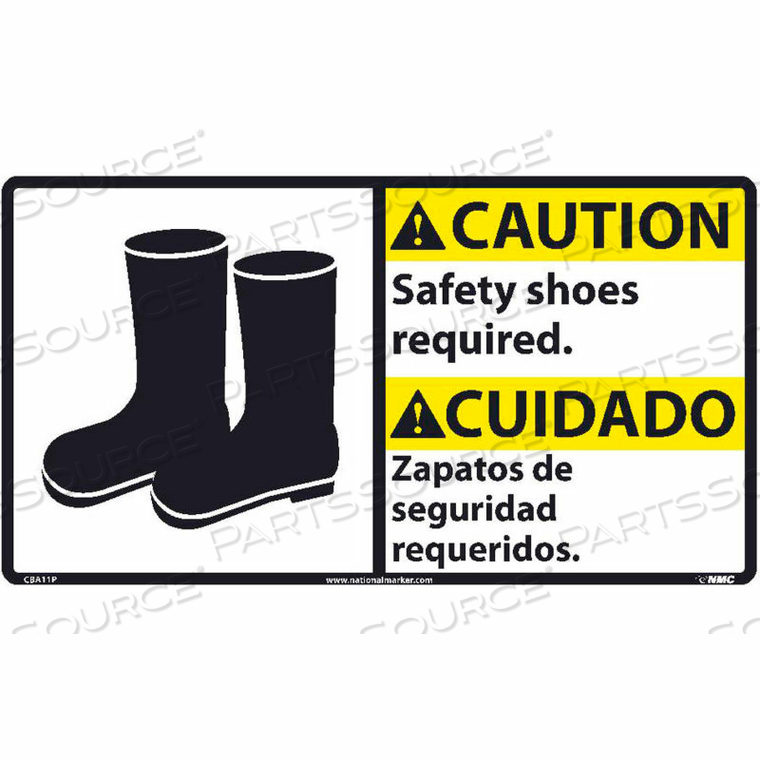 BILINGUAL VINYL SIGN - CAUTION SAFETY SHOES REQUIRED by National Marker Company