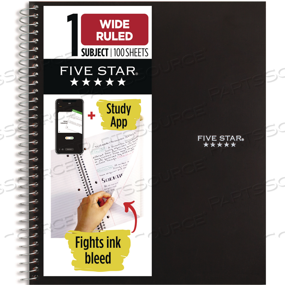 WIREBOUND NOTEBOOK, 1-SUBJECT, WIDE/LEGAL RULE, BLACK COVER, (100) 10. X 8.63 SHEETS by Five Star