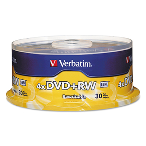 DVD+RW REWRITABLE DISC, 4.7 GB, 4X, SPINDLE, SILVER, 30/PACK by Verbatim