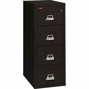 FIREPROOF 4 DRAWER VERTICAL FILE CABINET - LETTER SIZE 18"W X 31-1/2"D X 53"H - BLACK by Fire King FIREPROOF 4 DRAWER VERTICAL FILE CABINET - LETTER SIZE 18"W X 31-1/2"D X 53"H - BLACK by Fire King