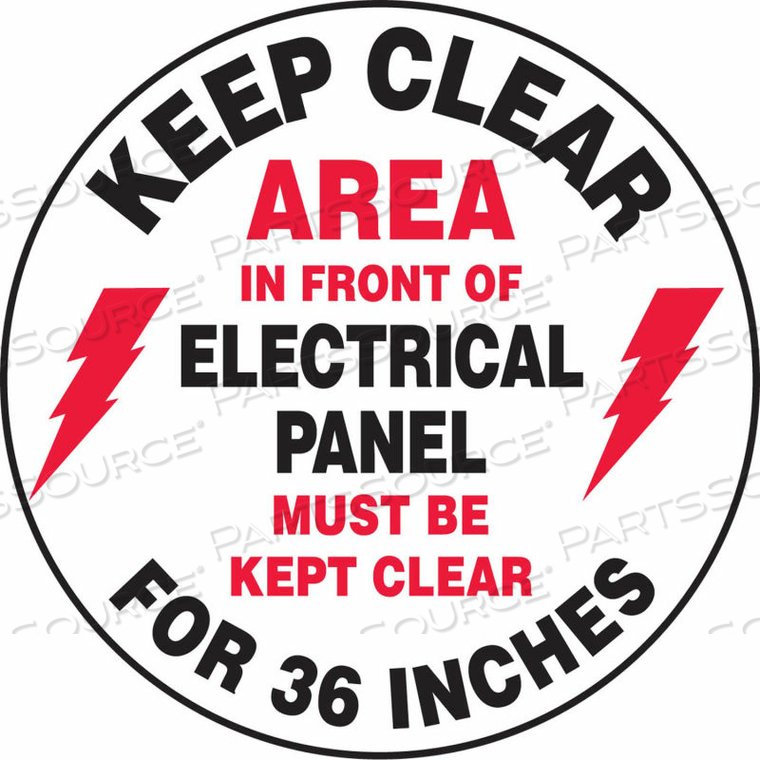 KEEP CLEAR IN FRONT OF ELECTRICAL FLOOR SIGN, 17" DIAMETER, ADHESIVE VINYL by Accuform Manufacturing, Inc.