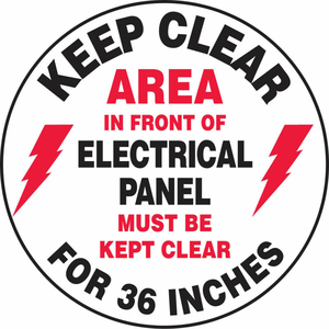 KEEP CLEAR IN FRONT OF ELECTRICAL FLOOR SIGN, 17" DIAMETER, ADHESIVE VINYL by Accuform Manufacturing, Inc.