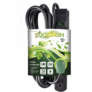 GOGREEN POWER, 6 OUTLET SURGE PROTECTOR, 12 FT CORD, BLACK by Perf Power Go Green