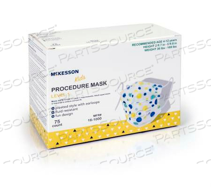 PROCEDURE MASK PLEATED EARLOOPS CHILD SIZE KID DESIGN (BLUE AND YELLOW POLKA DOT) NONSTERILE ASTM LEVEL 1 (75 PER BOX) by McKesson