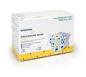 PROCEDURE MASK PLEATED EARLOOPS CHILD SIZE KID DESIGN (BLUE AND YELLOW POLKA DOT) NONSTERILE ASTM LEVEL 1 (75 PER BOX) by McKesson PROCEDURE MASK PLEATED EARLOOPS CHILD SIZE KID DESIGN (BLUE AND YELLOW POLKA DOT) NONSTERILE ASTM LEVEL 1 (75 PER BOX) by McKesson