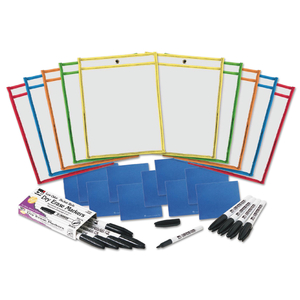 DRY ERASE POCKET CLASS PACK, 10.5  X 1.5, ASSORTED PRIMARY COLORS, 10/PACK by Charles Leonard