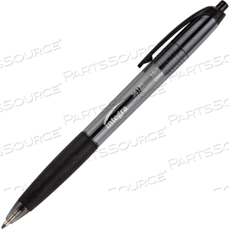 RUBBER GRIP RETRACTABLE PEN, NON-REFILLABLE, MEDIUM, BLACK BARREL/INK, DOZEN by Integra