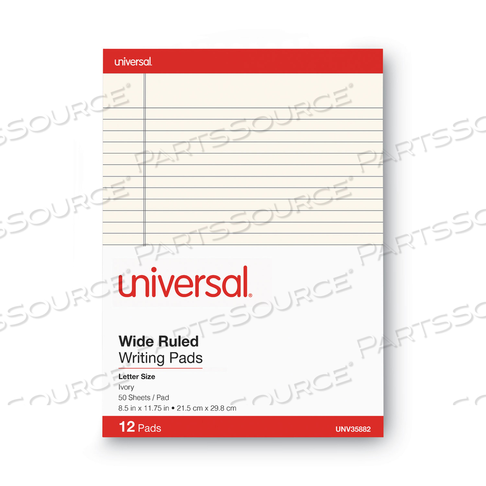 COLORED PERFORATED RULED WRITING PADS, LETTER SIZE PAD (8.5 X 11.75), WIDE/LEGAL RULE, 50 IVORY 8.5 X 11 SHEETS by Universal