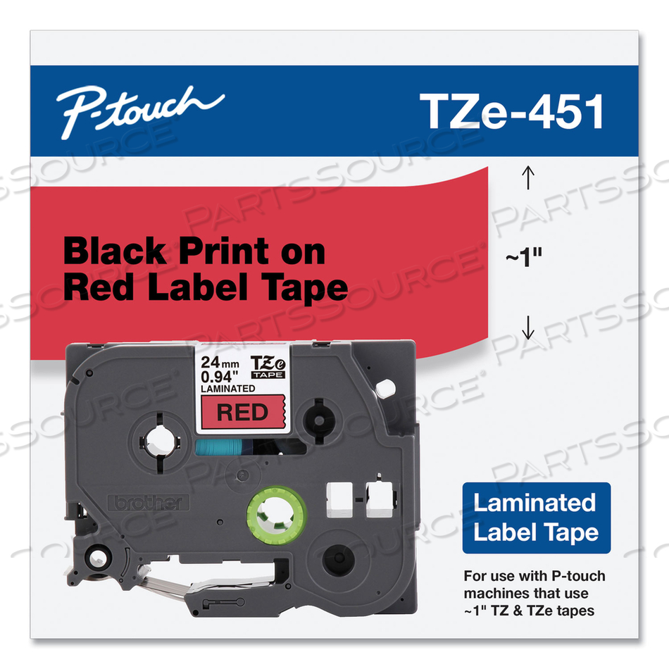 TZE STANDARD ADHESIVE LAMINATED LABELING TAPE, 0.94" X 26.2 FT, BLACK ON RED by Brother