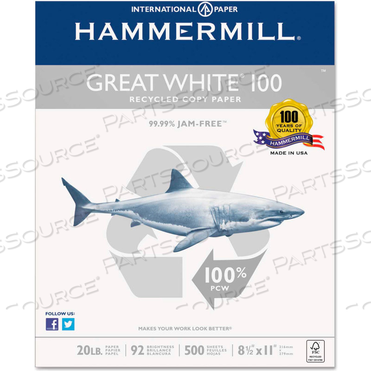 RECYCLED COPY PAPER - HAM - WHITE - 8-1/2 X 11 - 20 LB. - 5000 SHEETS/CARTON 