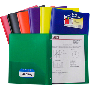 TWO-POCKET HEAVYWEIGHT POLY PORTFOLIO FOLDER WITH PRONGS, PRIMARY COLORS - 36/SET by C-Line