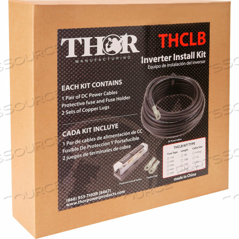 THOR, 3/0 AWT INSTALL KIT-SET OF 10 FOOT 3/0 DC CABLES WITH ANL FUSE AND BLOCK 