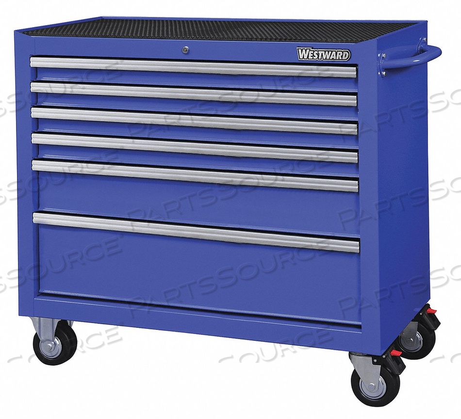 ROLLING TOOL CABINET, HEAVY DUTY, WIDTH 42 IN, DEPTH 18 15/16 IN, HEIGHT 39 13/16 IN, NUMBER OF DRAWERS 6, BLUE, DRAWER COLOR BLUE, DRAWER C by Westward ROLLING TOOL CABINET, HEAVY DUTY, WIDTH 42 IN, DEPTH 18 15/16 IN, HEIGHT 39 13/16 IN, NUMBER OF DRAWERS 6, BLUE, DRAWER COLOR BLUE, DRAWER C by Westward