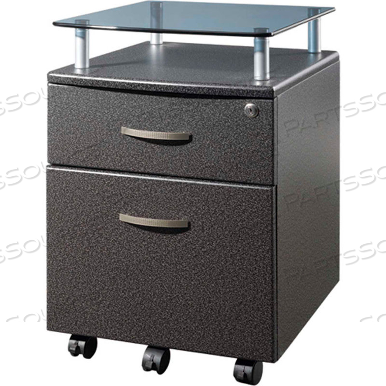 TECHNI MOBILI ROLLING GLASS TOP FILE CABINET, 14"W X 18"D X 24"H, GRAPHITE by Rta Products LLC TECHNI MOBILI ROLLING GLASS TOP FILE CABINET, 14"W X 18"D X 24"H, GRAPHITE by Rta Products LLC