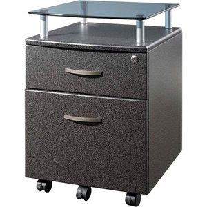 TECHNI MOBILI ROLLING GLASS TOP FILE CABINET, 14"W X 18"D X 24"H, GRAPHITE by Rta Products LLC