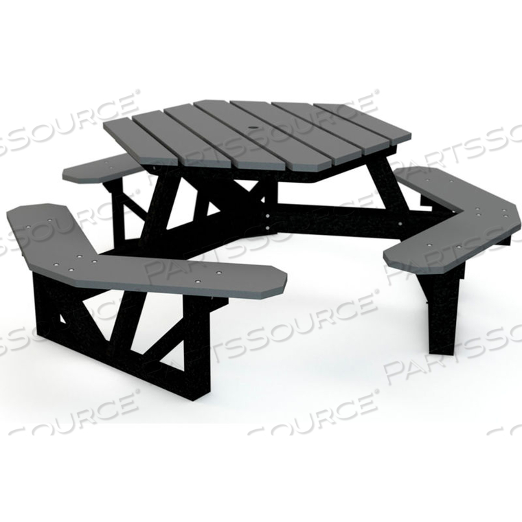 6 FT. RECYCLED PLASTIC HEXAGON PICNIC TABLE WITH BLACK FRAME - GRAY by Jayhawk Plastics 6 FT. RECYCLED PLASTIC HEXAGON PICNIC TABLE WITH BLACK FRAME - GRAY by Jayhawk Plastics