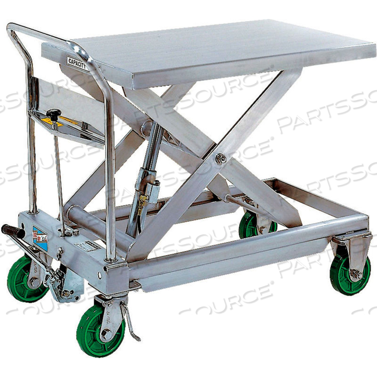 CORROSION-RESISTANT MANUAL MOBILE SCISSOR-LIFT TABLE, 1,100 LB LOAD CAPACITY, SINGLE by Vestil Manufacturing Corp. CORROSION-RESISTANT MANUAL MOBILE SCISSOR-LIFT TABLE, 1,100 LB LOAD CAPACITY, SINGLE by Vestil Manufacturing Corp.