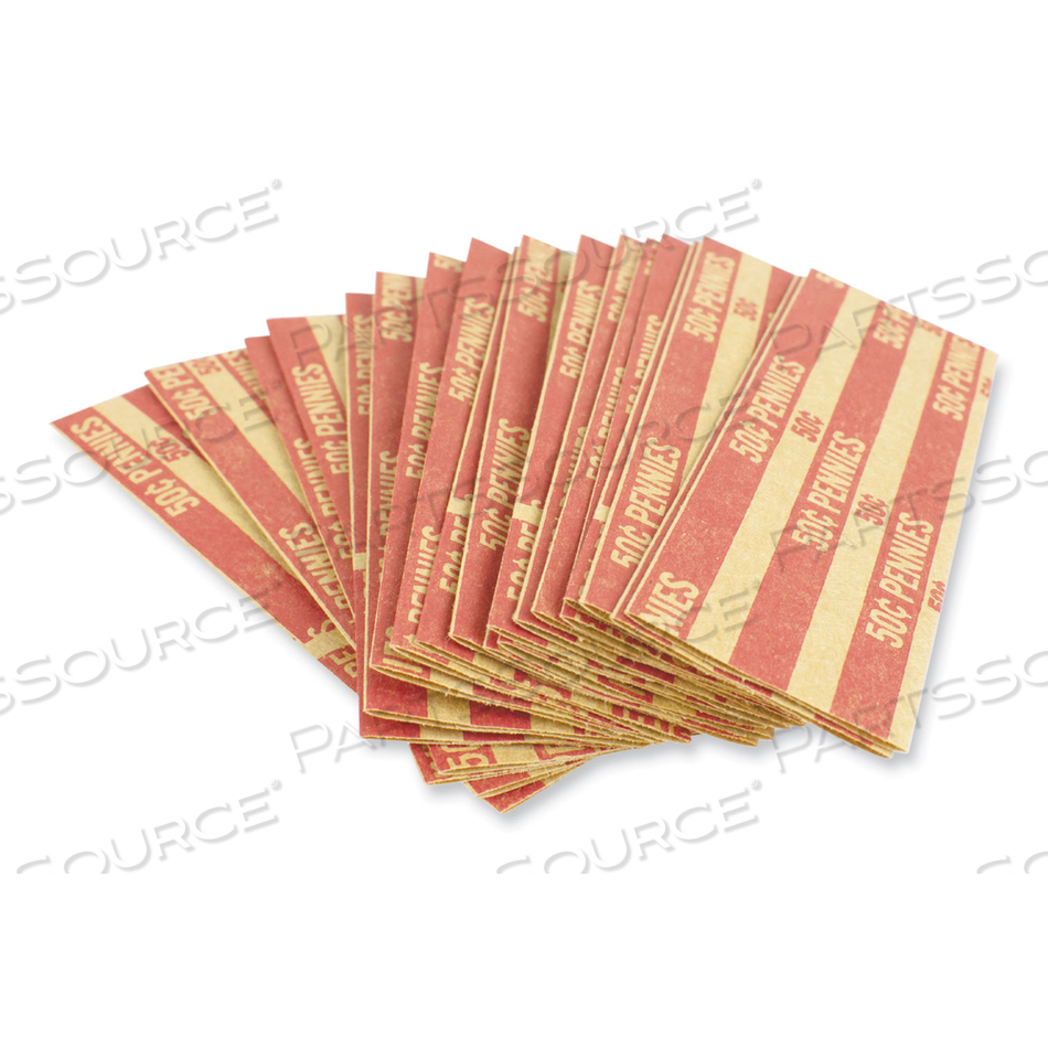 FLAT TUBULAR COIN WRAP, PENNIES, $0.50, RED by CONTROLTEK