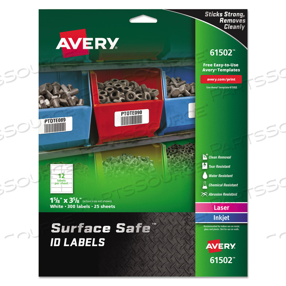 SURFACE SAFE ID LABELS, INKJET/LASER PRINTERS, 1.63 X 3.63, WHITE, 12/SHEET, 25 SHEETS/PACK 