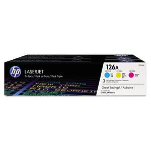 HP 126A, (CF341A) 3-PACK CYAN/MAGENTA/YELLOW ORIGINAL LASERJET TONER CARTRIDGES by HP (Hewlett-Packard)