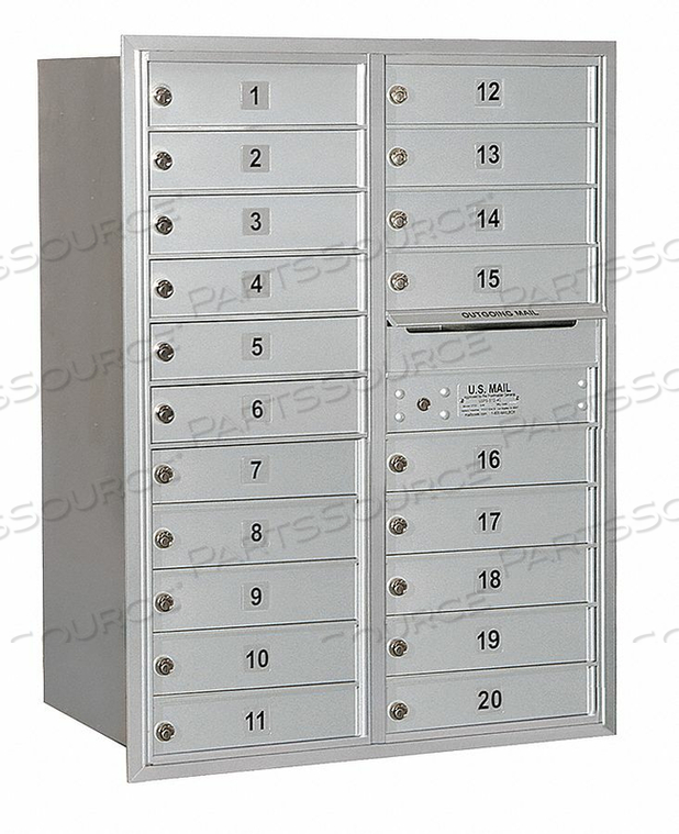 4C HORIZONTAL MAILBOX, 41"H, DOUBLE COLUMN, 20 MB1 DOORS, FRONT LOAD, ALUMINUM, USPS by Salsbury Industries