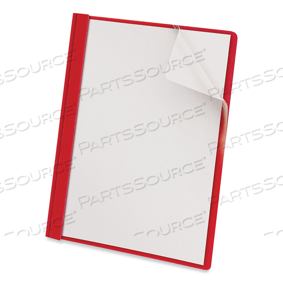CLEAR FRONT REPORT COVER, PRONG FASTENER, 0.5" CAPACITY, 8.5 X 11, CLEAR/RED by Universal