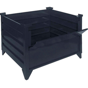 STACKABLE STEEL CONTAINER SOLID, DROP GATE, 48"L X 35"W X 24"H, BLACK by Topper Industrial