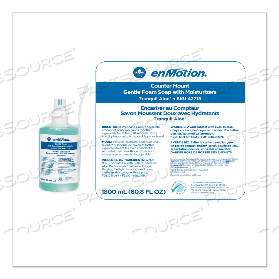 GP ENMOTION COUNTER MOUNT FOAM SOAP REFILL, TRANQUIL ALOE, 1,800 ML by Georgia-Pacific GP ENMOTION COUNTER MOUNT FOAM SOAP REFILL, TRANQUIL ALOE, 1,800 ML by Georgia-Pacific