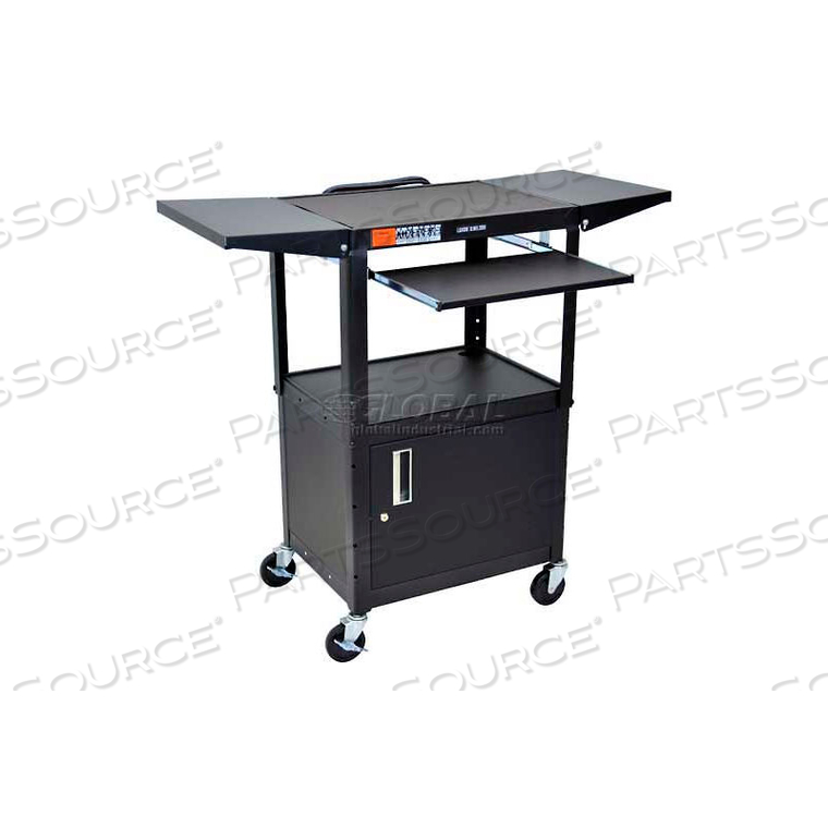 STEEL SECURITY WORKSTATION, DROP LEAF SHELVES & KEYBOARD 