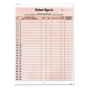 PATIENT SIGN-IN LABEL FORMS, TWO-PART CARBON, 8.5 X 11.63, SALMON SHEETS, 125 FORMS TOTAL by Tabbies