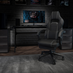 X40 GAMING CHAIR RACING ERGONOMIC COMPUTER CHAIR WITH FULLY RECLINING BACK/ARMS, SLIDE-OUT FOOTREST, MASSAGING LUMBAR - BLACK/GRAY by Flash Furniture