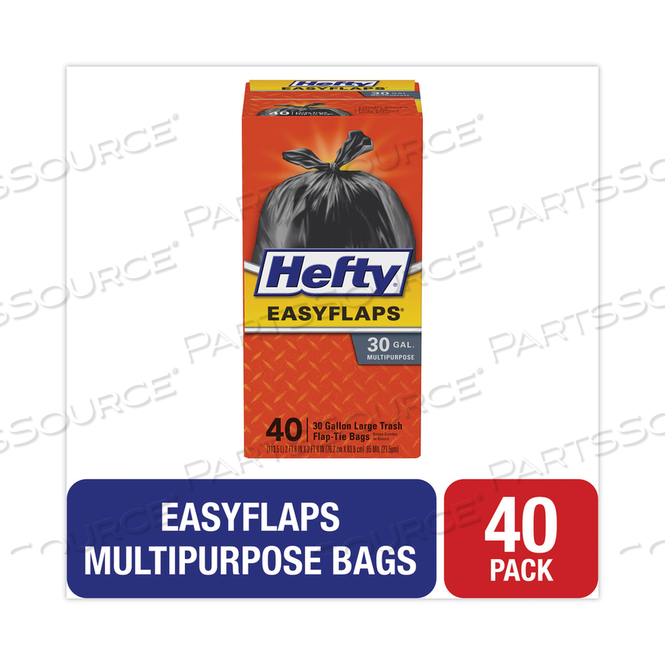EASY FLAPS TRASH BAGS, 30 GAL, 1.05 MIL, 30" X 33", BLACK by Hefty