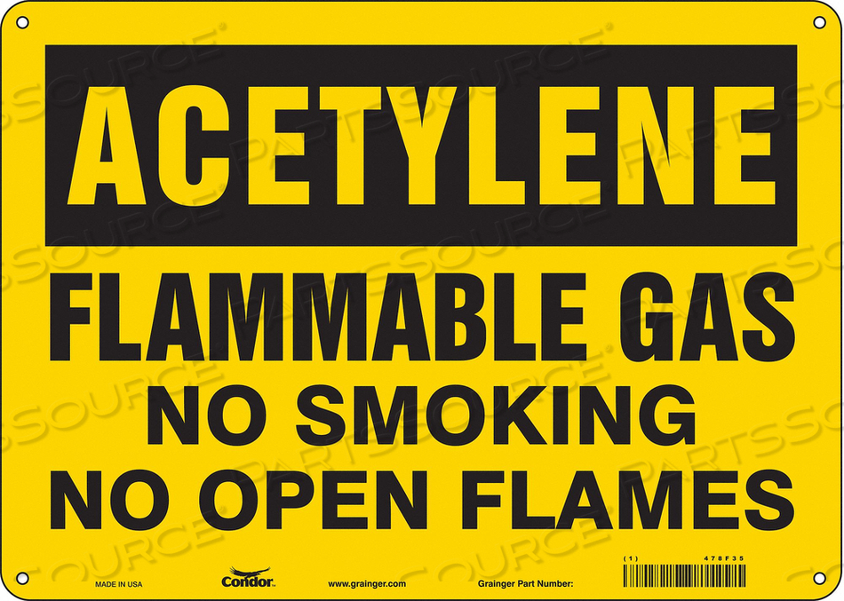 SAFETY SIGN, HORIZONTAL RECTANGLE, NUMBER OF PRINTED SIDES 1, ENGLISH, SIGN FORMAT TRADITIONAL OSHA, SIGN LEGEND FLAMMABLE GAS NO SMOKING NO by Condor