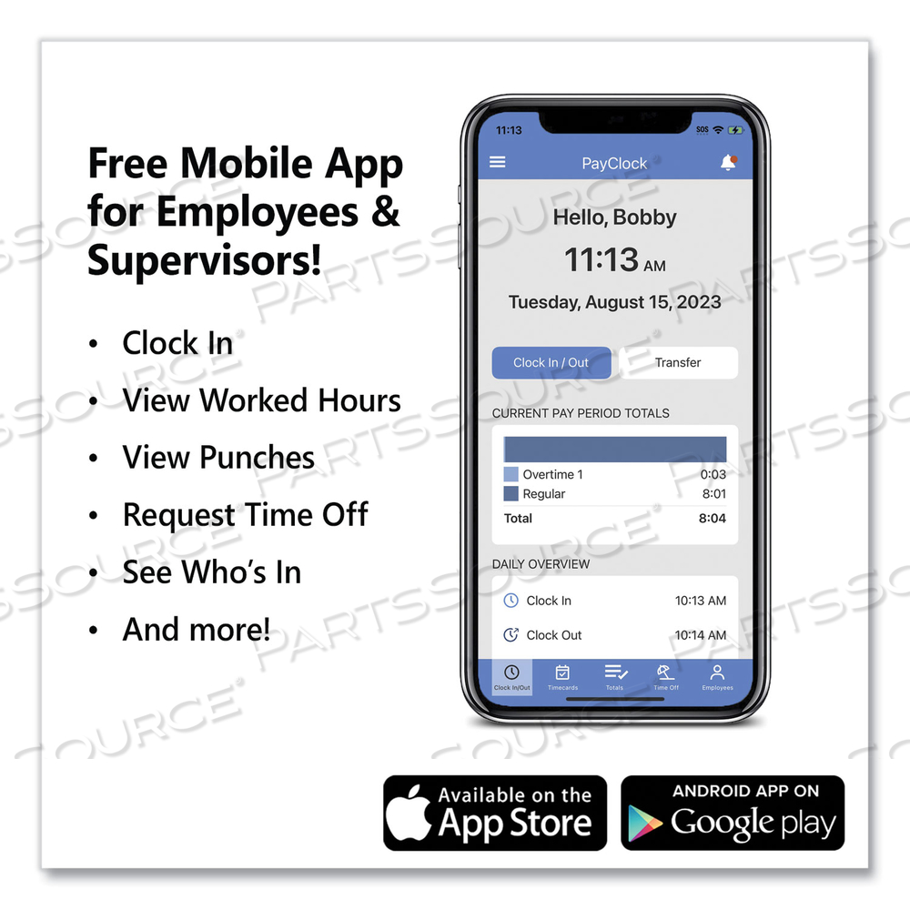 PCEXPRESS CONTACTLESS TOUCH-FREE WI-FI DIGITAL TIME CLOCK SYSTEM, 5� TOUCH SCREEN LCD DISPLAY, WHITE 