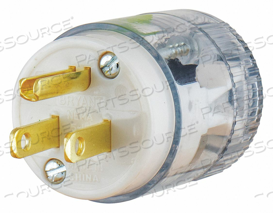 STRAIGHT BLADE PLUG, 5-15P, 15 A, 125V AC, CLEAR, 2 POLES, SCREW TERMINALS by Hubbell Power Systems