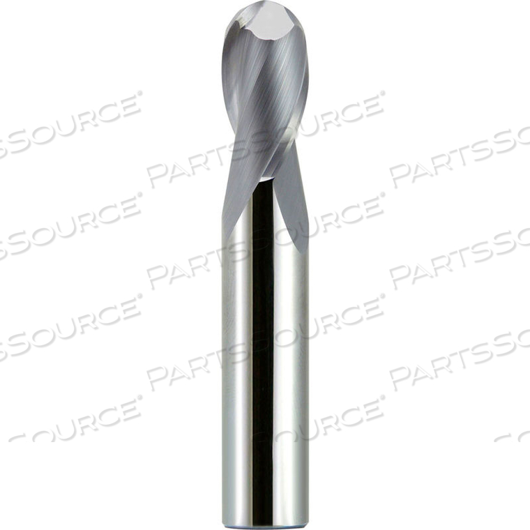 1/2" DIA., 1/2" SHANK, 1" LOC, 3" OAL, 2 FLUTE SOLID CARBIDE BALL SINGLE END MILL, UNCOATED 