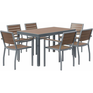 7-PIECE RECTANGLE OUTDOOR DINING SET - MOCHA WITH SILVER FRAME by KFI