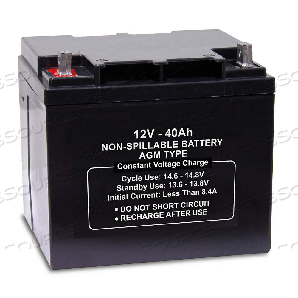 SEALED LEAD ACID BATTERY, 12V DC, 40 AH CAPACITY, 7 IN HT, 6.54 IN WD, 7.72 IN DP SEALED LEAD ACID BATTERY, 12V DC, 40 AH CAPACITY, 7 IN HT, 6.54 IN WD, 7.72 IN DP