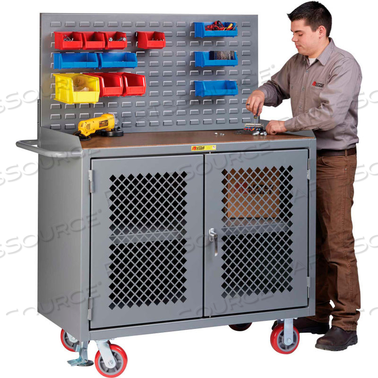 48"W X 24"D MOBILE SERVICE BENCH, CENTER SHELF, 1/4" HARDBOARD TOP by Little Giant