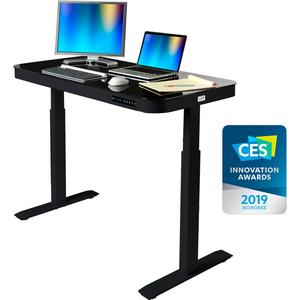 AIRLIFT TEMPERED GLASS ELECTRIC STANDING DESK - 29" TO 47" H - BLACK WITH BLACK FRAME by Seville Classics