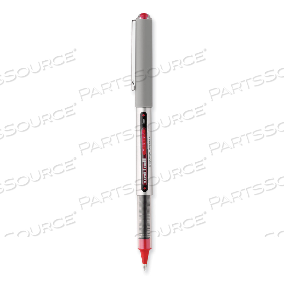 VISION ROLLER BALL PEN, STICK, FINE 0.7 MM, RED INK, GRAY/RED BARREL by Uni-Ball