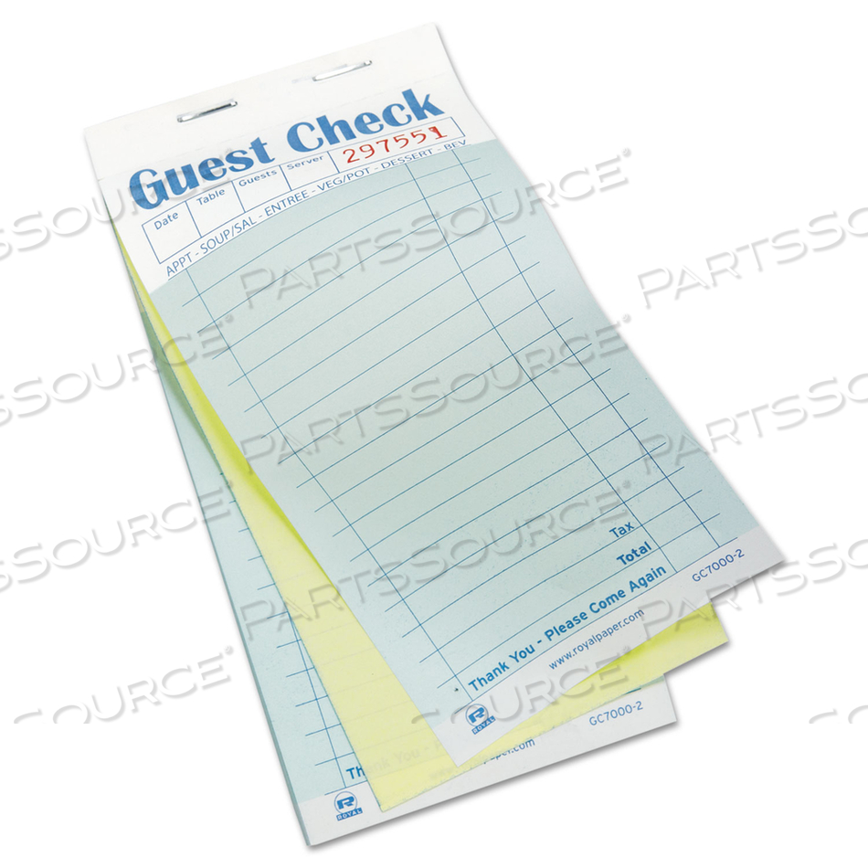 GUEST CHECK PAD, 17 LINES, TWO-PART CARBONLESS, 3.6 X 6.7, 50 FORMS/PAD by Royal Paper