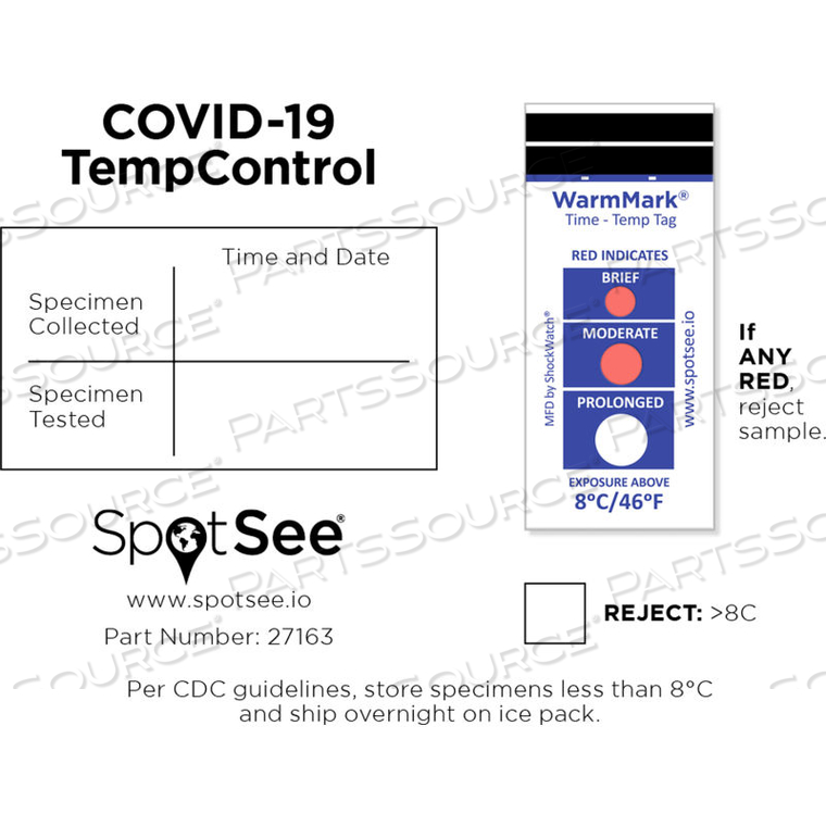 SPOTSEE WARMMARK COVID-19 SINGLE USE TEMPERATURE CONTROL CARDS, 100/BOX 