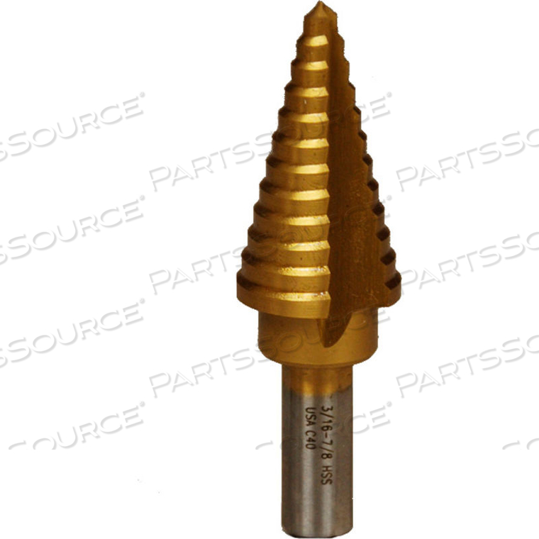 STEP DRILL - 3/16" TO 7/8" BY 16THS - TIN COATED - 11 STEP - SELF STARTING POINT - MK MORSE ESD03TIN 