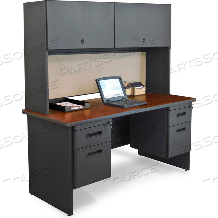 PRONTO 60" DOUBLE FILE DESK CREDENZA INCLUDING FLIPPER DOOR CABINET, 60"W X 24"D DARK NEUTRAL/CHALK 