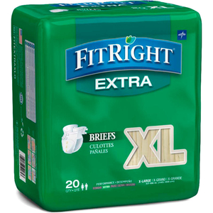 FITRIGHT EXTRA ADULT DISPOSABLE BRIEFS, SIZE XL, WAIST SIZE 57"-66", 20/BAG by Medline Industries, Inc.