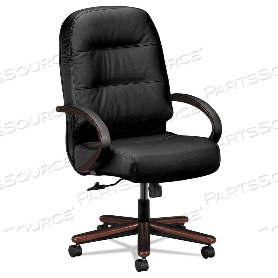 PILLOW-SOFT 2190 SERIES EXECUTIVE HIGH-BACK CHAIR, SUPPORTS 300 LB, 16.75" TO 21.25" SEAT, BLACK SEAT/BACK, MAHOGANY BASE 