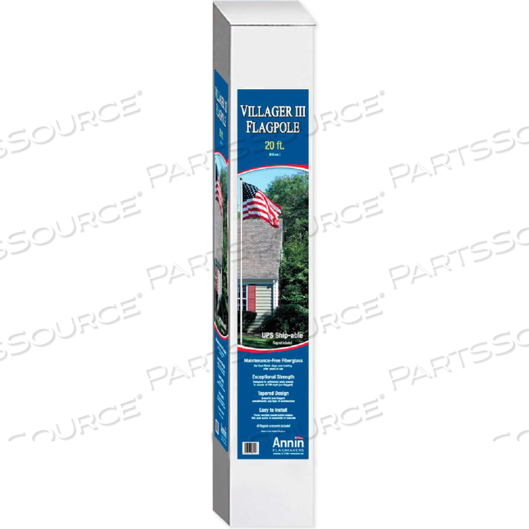 20' WHITE FIBERGLASS FLAGPOLE WITH 4'X 6' NYLON U.S. FLAG SET 